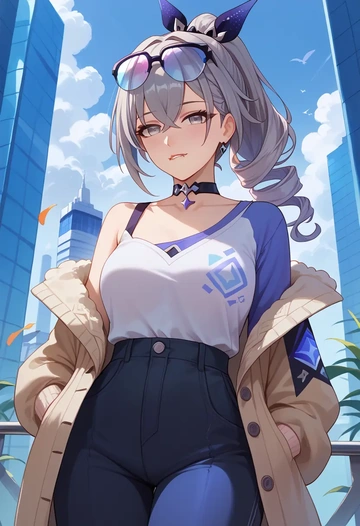 star rail,silver wolf,cardigan,oversized,wide-leg pants  - AI generated anime art